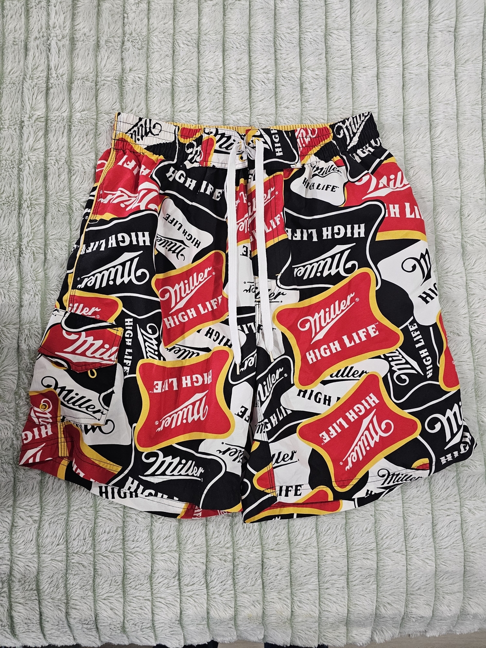 Logo Print Men's Shorts - Red, Black, White Miller Lite